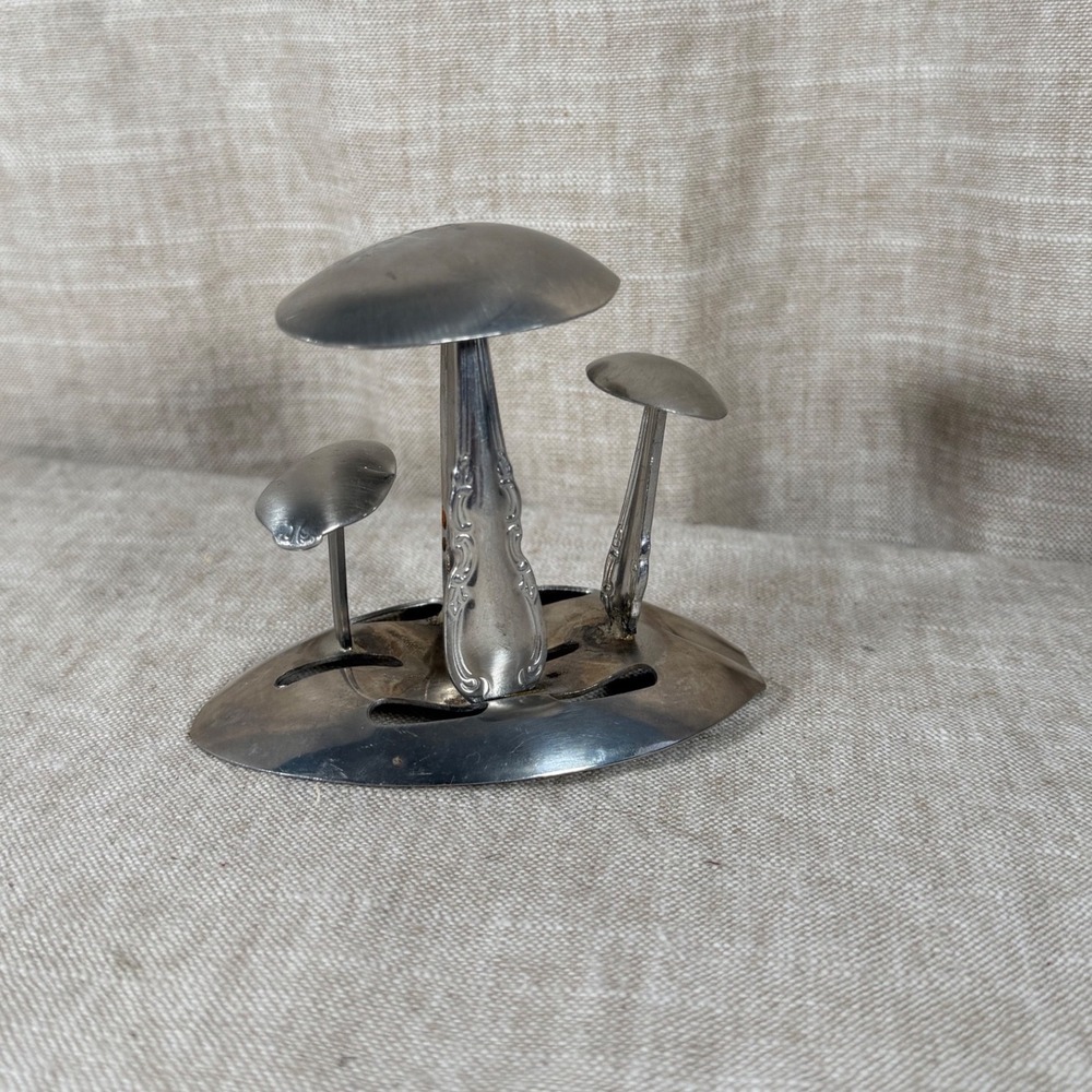 Mushroom Sculpture Good Vintage Handmade Upcycled Silverware Folk Art Decor
